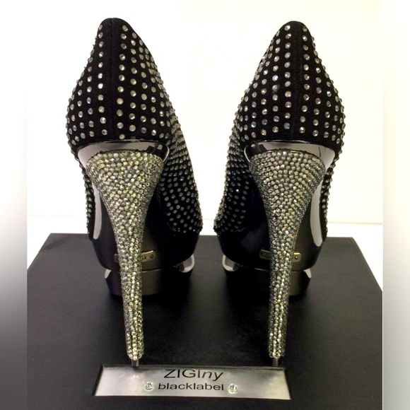 ZigiNY Black Label Rhinestone & Chrome Peep Toe Heel NWT IOB - Picture 2 of 6